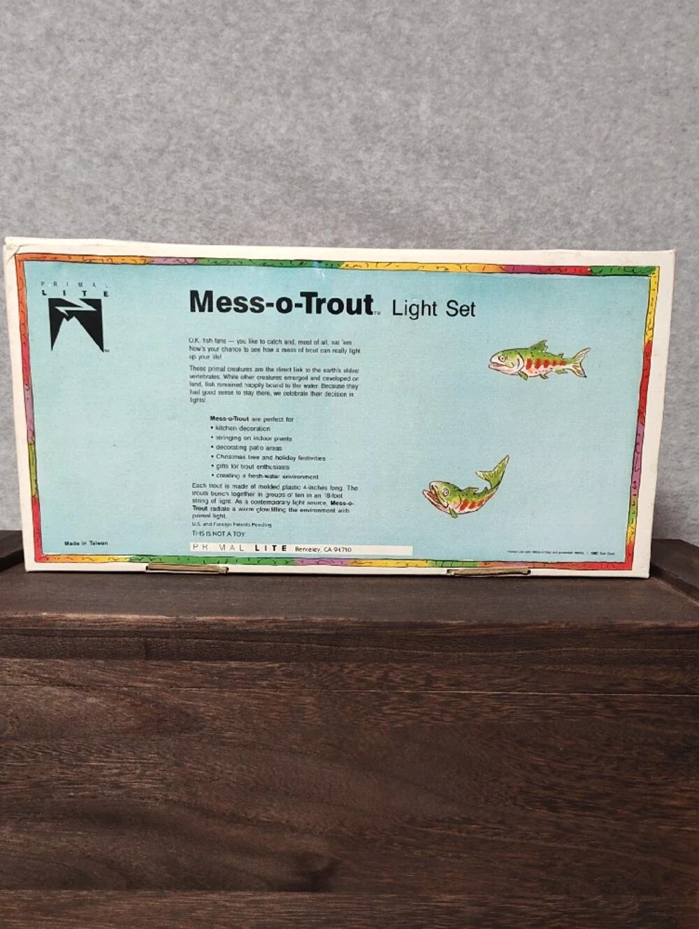 Vintage 1987 Blow Mold Mess-o-trout Fish String Lights 10 Fish & Lights NOB